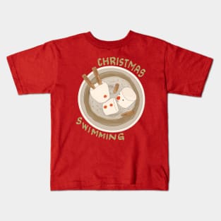 Marshmallow Snowman Swimming in Holiday Drink Kids T-Shirt